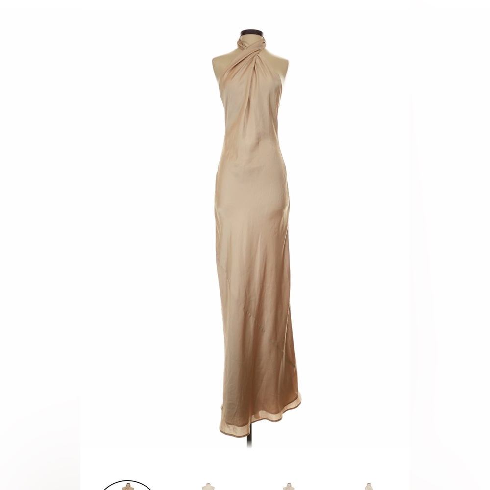 Show Me Your Mumu Beige Silky Halter Neck Dress